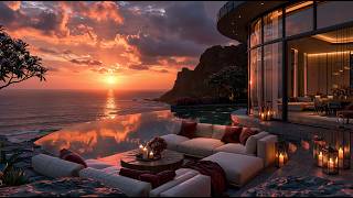 Elegant August Jazz At Sunset Seaside Balcony | Smooth Piano Melodies for Chill Evening Moods