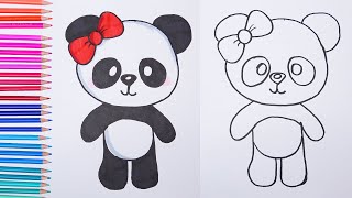 How to draw cute PANDA with bow  | Easy drawings