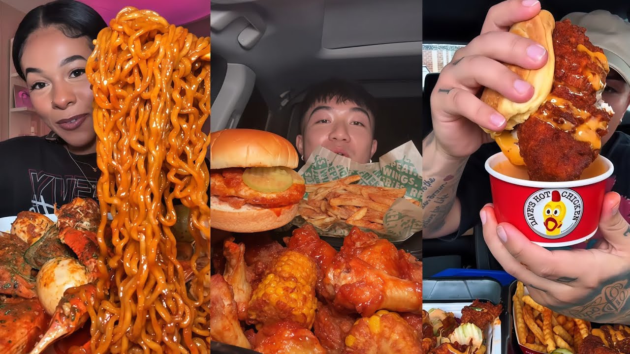 Подборка мукбангов из TikTok | Суши, острый цыпленок от Дэйва, Wingstop, Buldak, морепродукты в к...