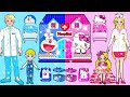 Paper Dolls Dress Up | Pink Hello Kitty vs Blue Doraemon Hospital Dress Up &amp; Decor | Barbie Family