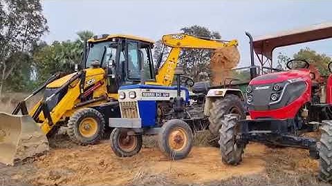 Jcb 3dx Backhoe Machine Loading Red Mud In Mahindra and Swaraj Tractor | Jcb and Tractor Cartoon