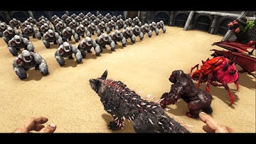 50 Megapithecus Gamma level 1 vs 5  bosses 5 Alpha level 1 Ark Battles