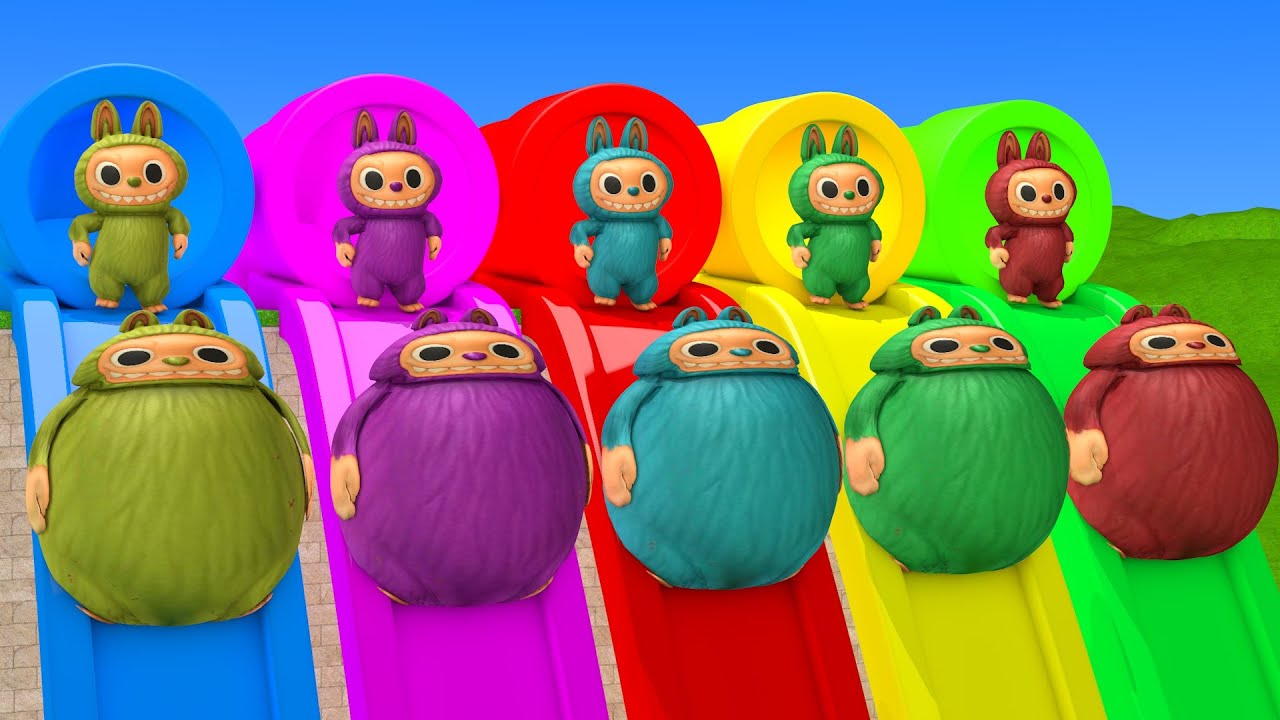 Long Slide Game With Labubu Zimomo Tycoco Spooky Mokoko 3d Animal Game Funny 3d Animals
