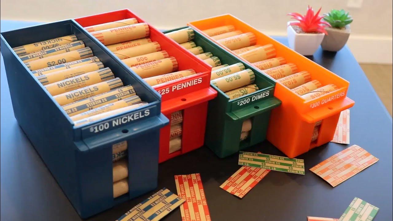 Rolled Coins Storage Boxes with Lockable Covers High Capacity Wrapped Coins Color Coded Trays