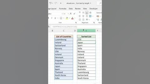 Excel # Sort by text length
