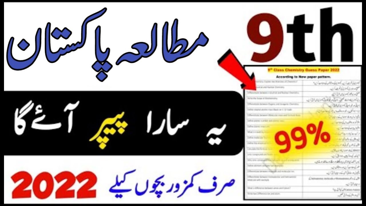 Class 9 Pakistan Studies Guess Paper/Guess Paper/9 Class Pak Studies ka Guess Paper 2022