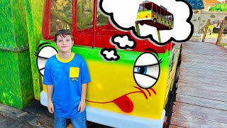 Ride on crazy bus | Adventures with TimKo and daddy in amusement park