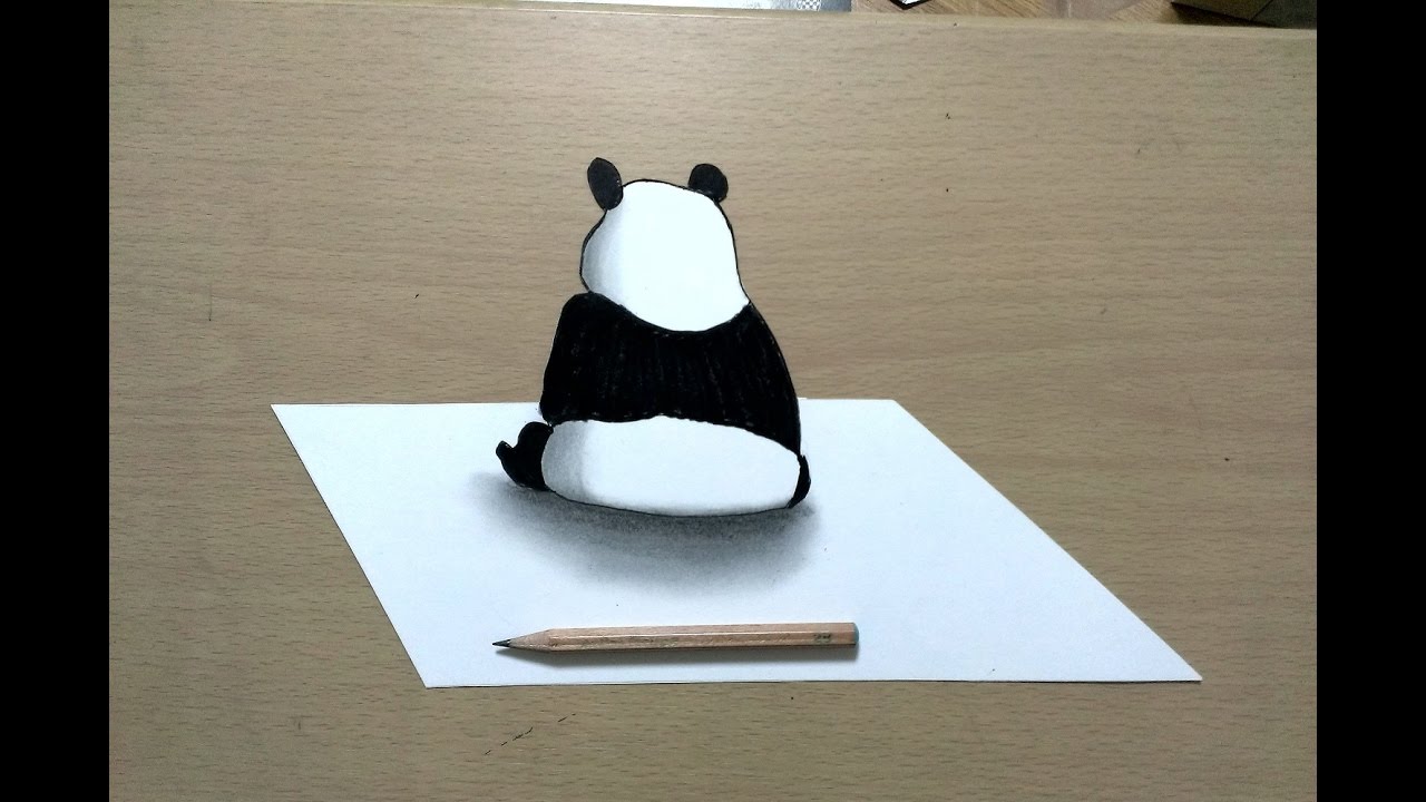 トリックアート パンダが紙の上に座ってるとこ描いてみた How To Draw A Panda Youtube