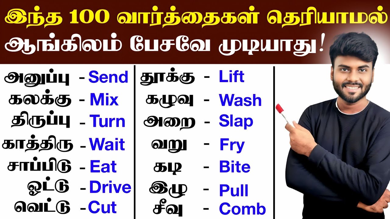 100 Most Common Action Verbs in English | English Vocabulary | English Speaking practice in Tamil |
