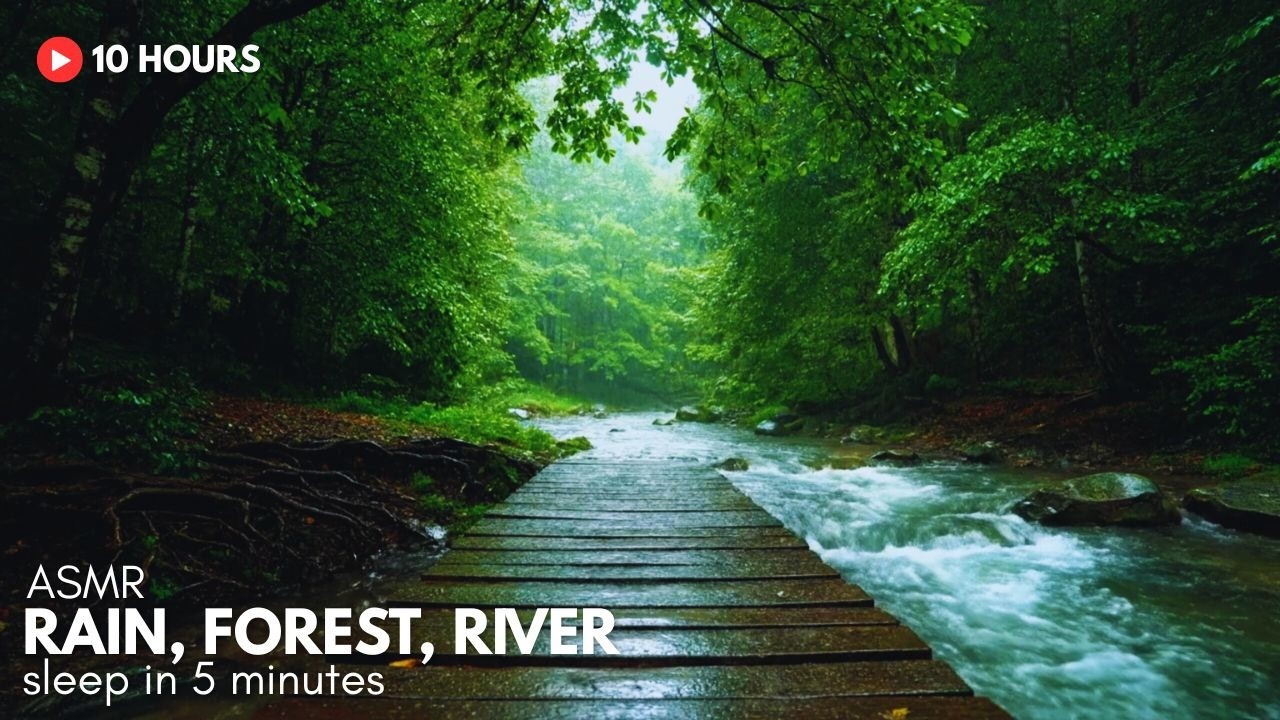 Rain Sounds for Sleeping & Study 🌧️ Forest River Ambience | 10 Hours ASMR