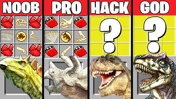 Minecraft Battle: SUPER DINOSAUR CRAFTING CHALLENGE - NOOB vs PRO vs HACKER vs GOD ~ Animation