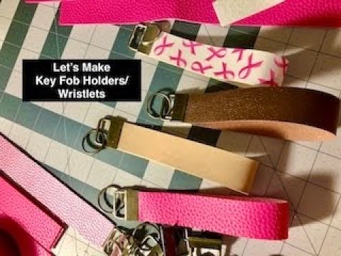 Pink LV, Keychain Wristlet, handmade key fob, wrist lanyard for keys, faux leather  keychain