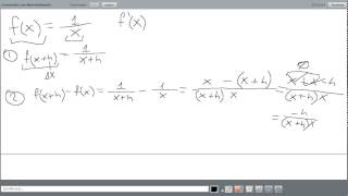 Derivar por el método de los 4 pasos (por definición) la función 1 sobre x (1/x)