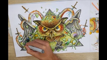 Tino Valentin Copic markers timelapse : Inktober Very Owl