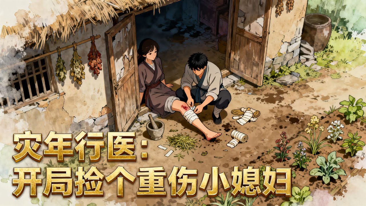 《災年行醫：開局撿個重傷小媳婦》外科聖手穿成古代敗家子，面對全村最慘的小媳婦，我徒手接骨治內傷，用現代醫術在古代開荒種藥、懸壺濟世，把破茅屋變成連鎖醫館。#漫畫解說#玄幻#爽文#小說推薦#有聲書