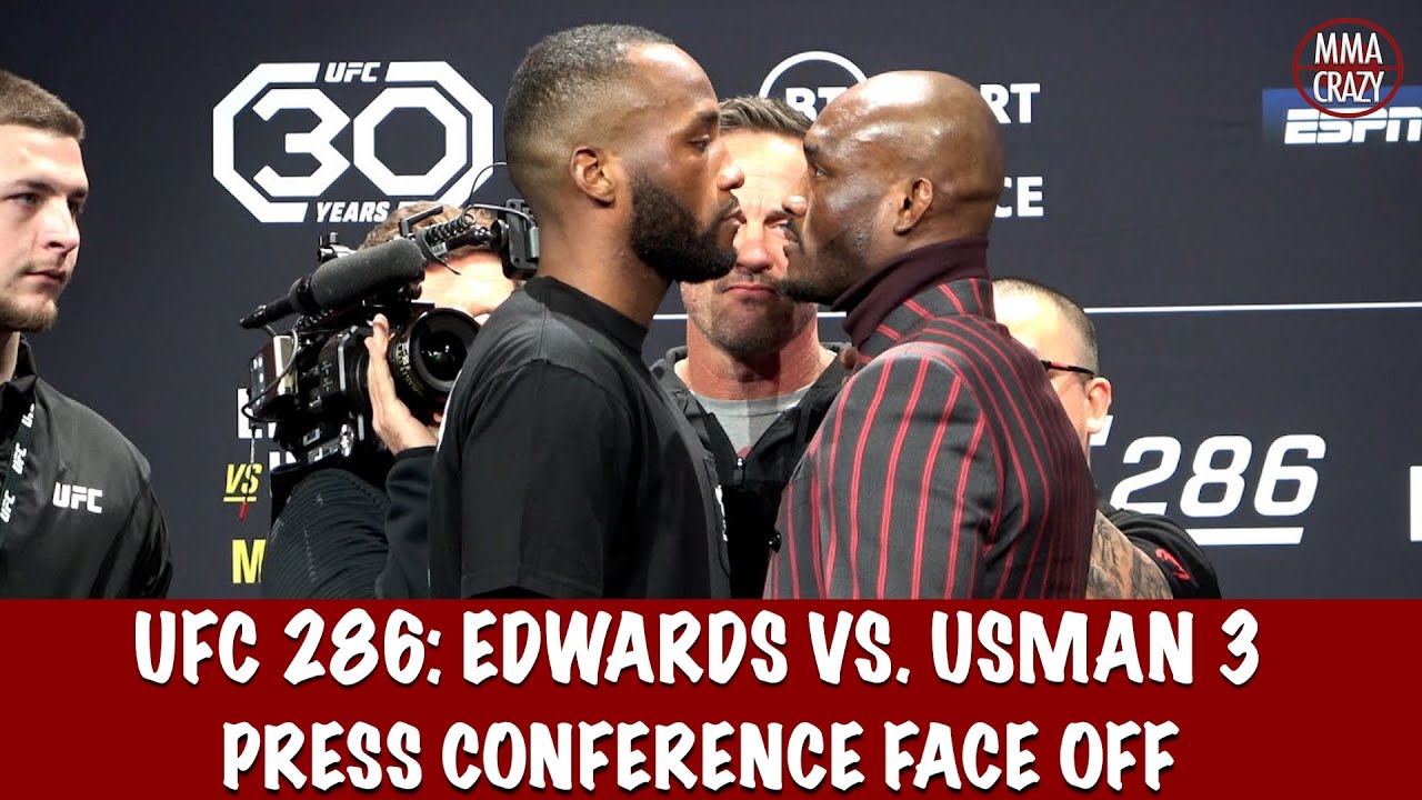 Intense Ufc 286 Leon Edwards Vs Kamaru Usman 3 Press Conference Face Off Youtube