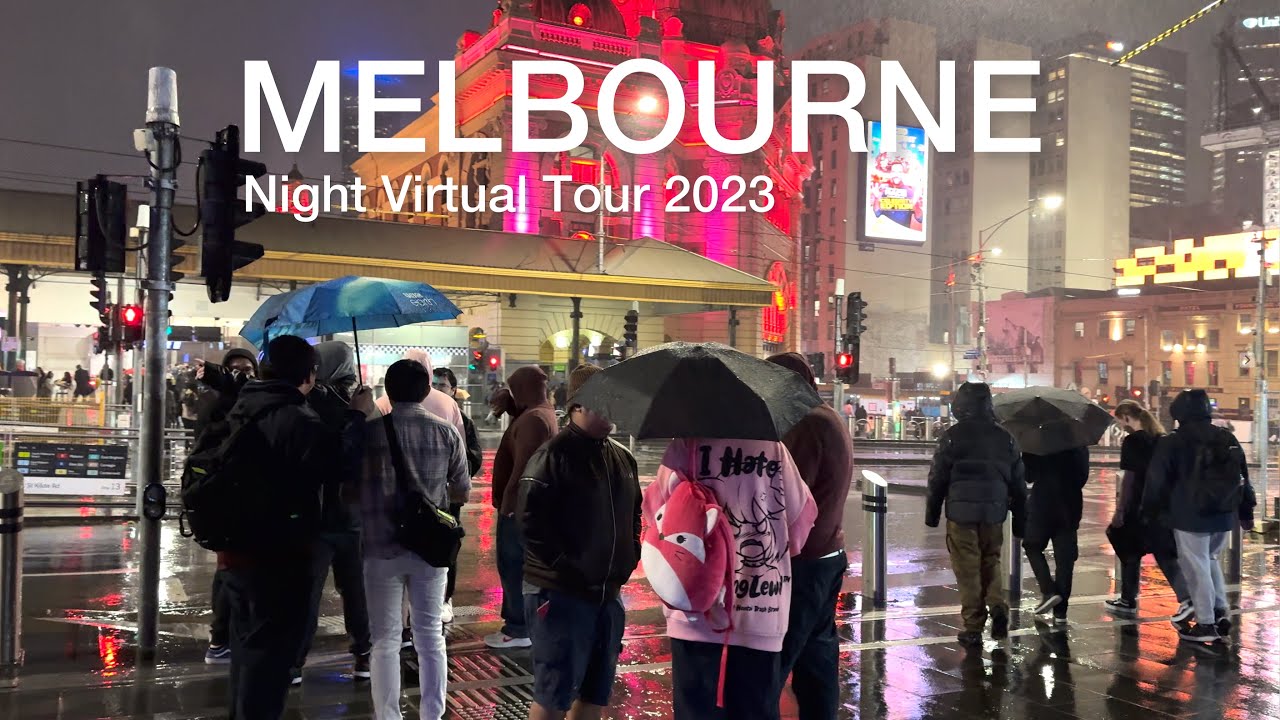Melbourne Australia City Walking Tour in the Rain at Night October 2023