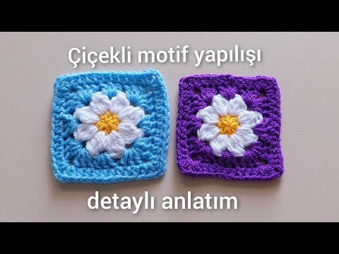Çiçekli Kvadrat Motif toxuma qaydası/Tığ işi Çiçekli Kare Motif yapımı/Crochet Motif/Motivo de tejer