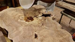 Epoxy Resin Pour on Natural Live Edge Wood Coffee Table - Spalted Maple