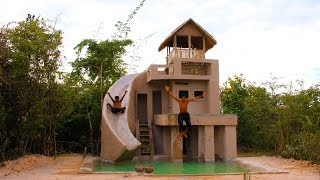 Build Water Slide Around Swimming Pool And Build Amazing Three Story Mud Villa House