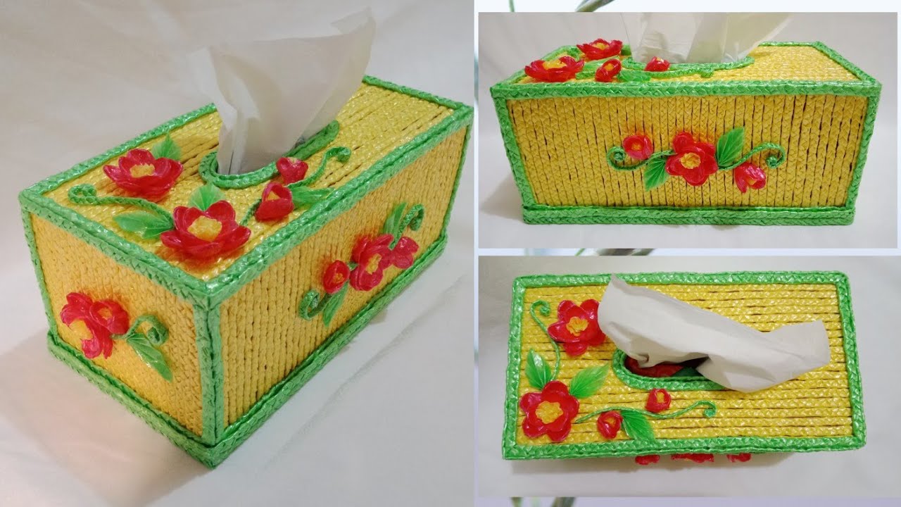 DIY Cara membuat tempat tisu dari tali rafia / Tissue box from the string of raffia