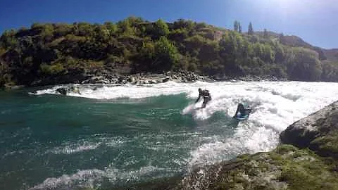 Dallas Kane Riverboarding with mates. Surf sesh in...