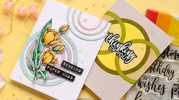 2 Ways of using Circle Frames Dies: Inlaid diecutting & ink blended geometric card background