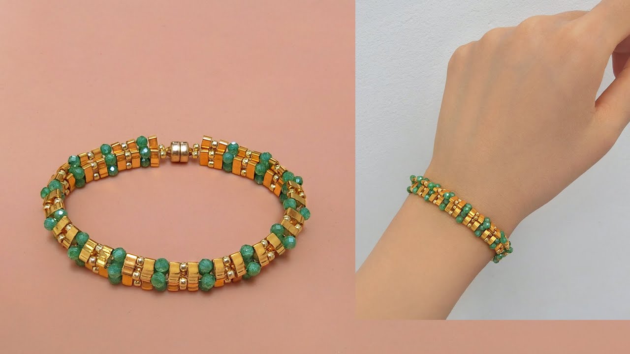 "Fold & Contrast" Beaded Bracelet with Half Tila Beads. How to Make Beaded Jewelry. Beading Tutorial