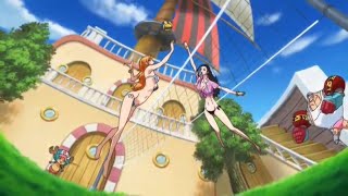 One piece epic fan service( nami and robin playing volleyball)