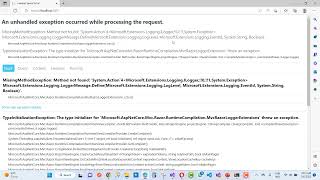 fix: missingmethodexception: method not found asp.net core