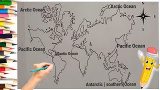 How To Draw A World Map  /cómo hacer un mapa del mundo / 如何製作世界地圖 / comment cartographier le monde