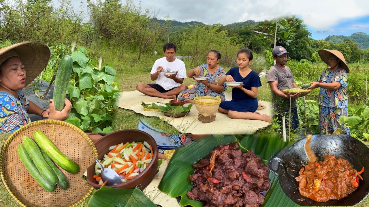 MASAK SEGO BUNGKUS ACAR DAGING || KEBUN TIMUN || MASAK ACAR TIMUN