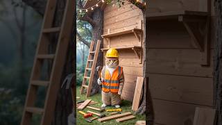 Cute Cat Engineer Builds A Secret Cozy Treehouse! 🐾🪵 #shorts