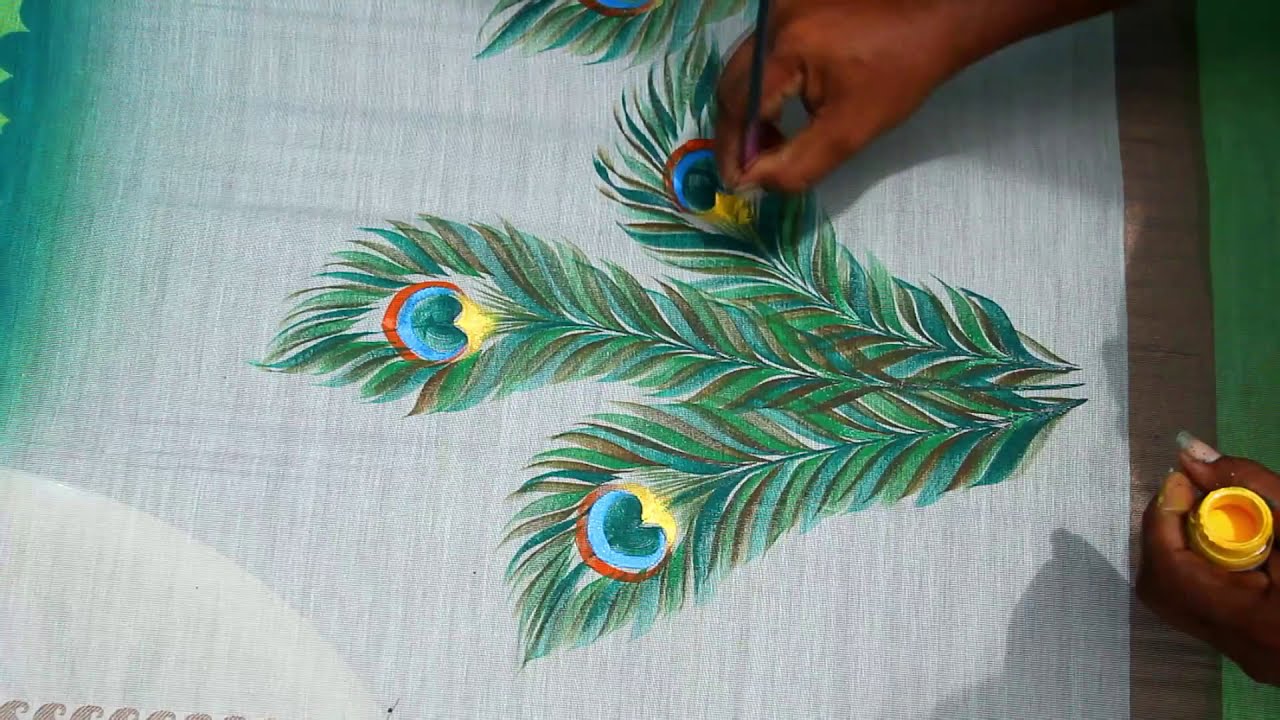 peacock I fabric painting in saree || just 3 minute simple ...