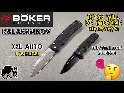 Unboxing/impressions of the Böker Kalishnokov buttonlock & XL Auto… future giveaways!