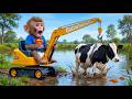 Monkey Farmer Drives a Crane Tractor to Rescue a Cow and Gets Stuck in Watery CHAOS!