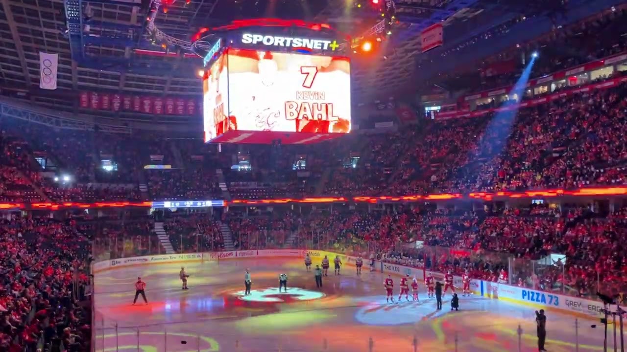 Calgary Flames vs Islanders intro and Anthem.
