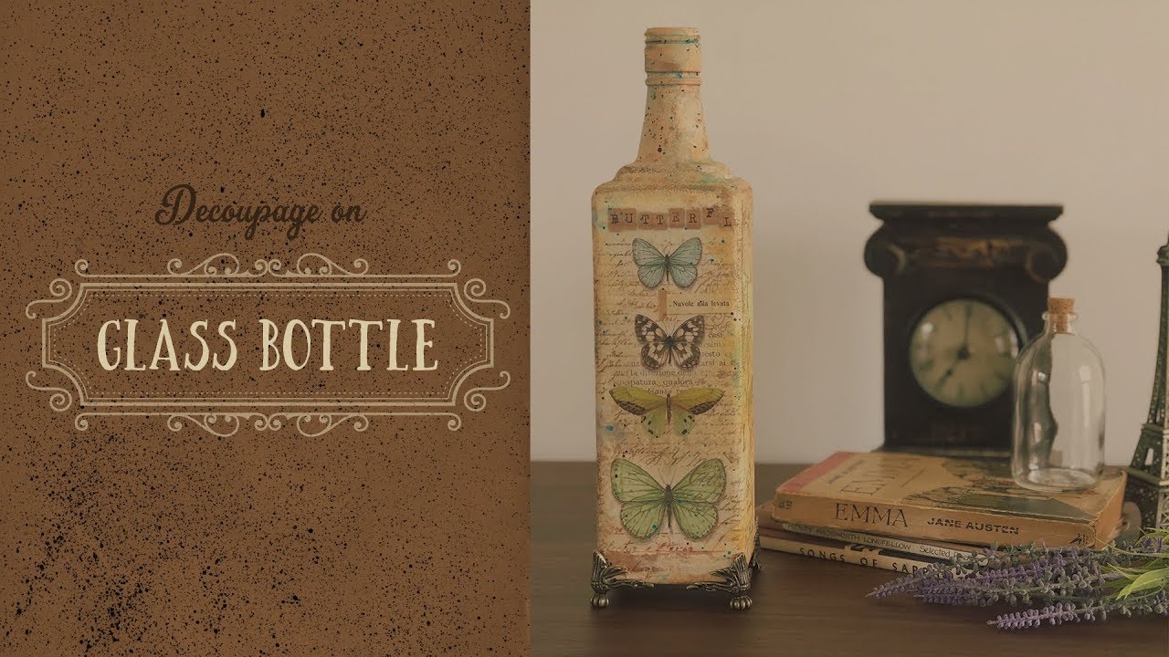 How to Decoupage on a glass bottle step by step tutorial YouTube