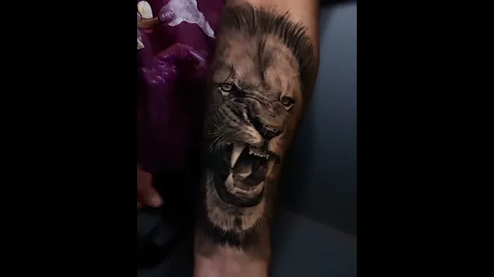 Healed lion tattoo