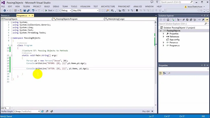 Learn C# for beginners: 57 -  Passing Objects to Methods