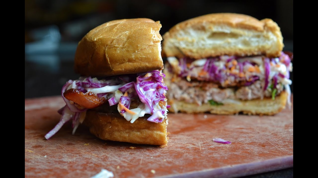 Pork Feta Burger with asian slaw YouTube