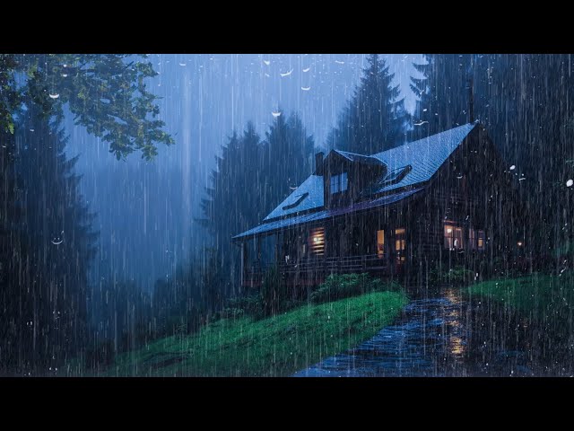 Goodbye Insomnia With Heavy RAIN Sound | Rain Sounds On Old Roof In Foggy Forest At Night, Study class=