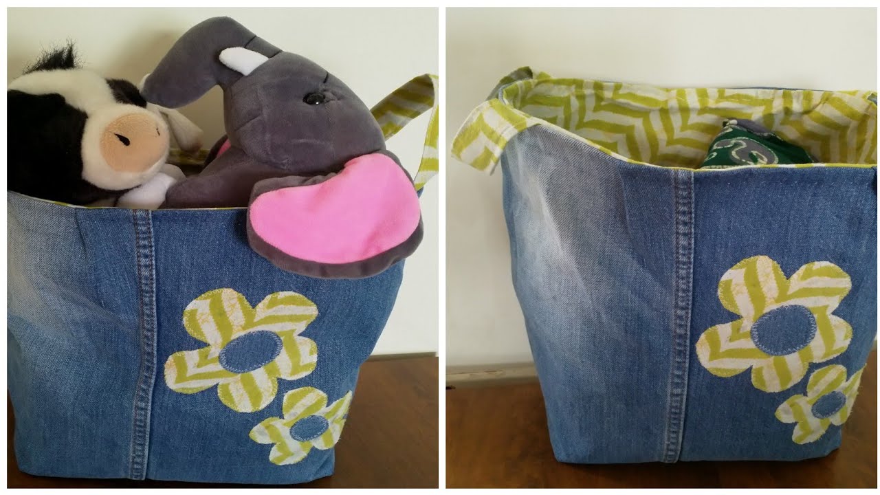 Storage basket from old jeans YouTube