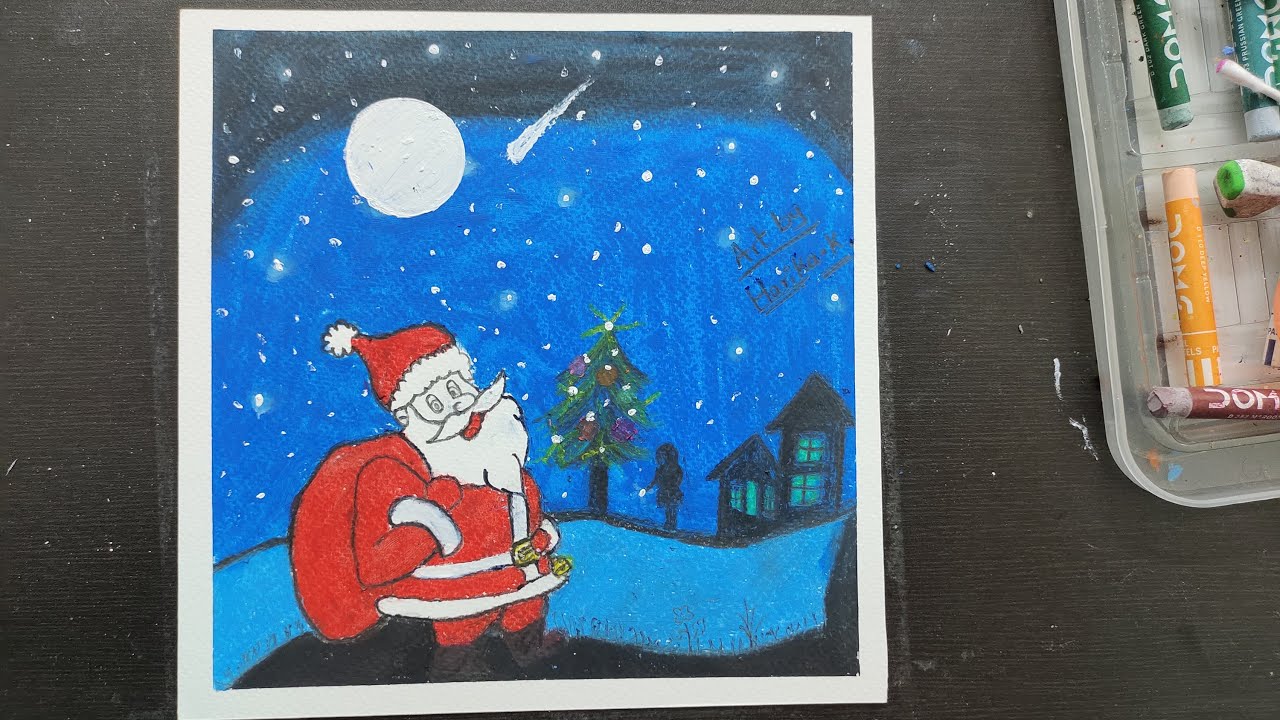 How to draw Santa Claus with Christmas tree Christmas drawing and