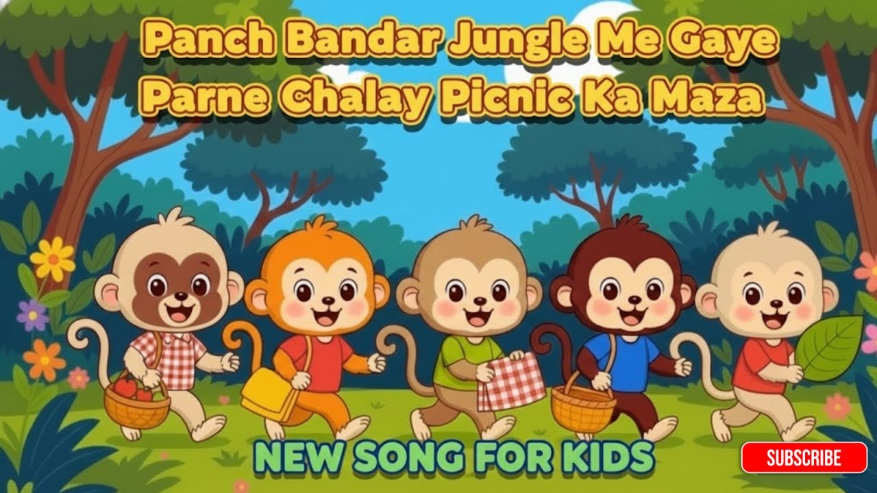 5 Bandar Ki Funny Kahani | Urdu Kids Poem | Jungle Cartoon Song