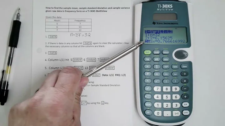 Sample Mean, Standard Deviation and Variance with Raw Data in Frequency Form with TI-30XS MultiView