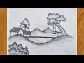 رسم سهل تعلم رسم منظر طبيعي سهل بقلم الرصاص بطريقة سهلة وبسيطة للمبتدئين 