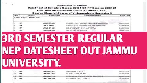 3rd semester regular NEP Datesheet out jammu University||jammu University latest update.