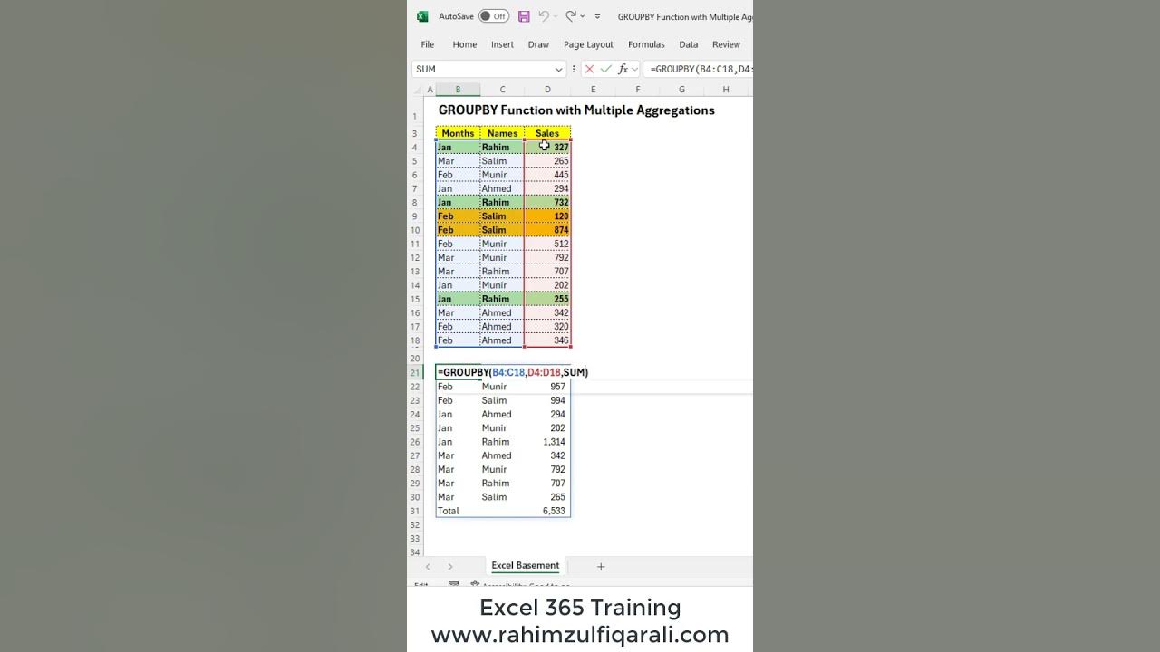 Groupby function with multiple aggregations in excel 365 shorts youtube