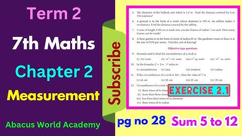 7th std maths term 2 chapter 2 measurements exercise 2.1 sum 5 to 12 pg no 28#abacusworldacademy
